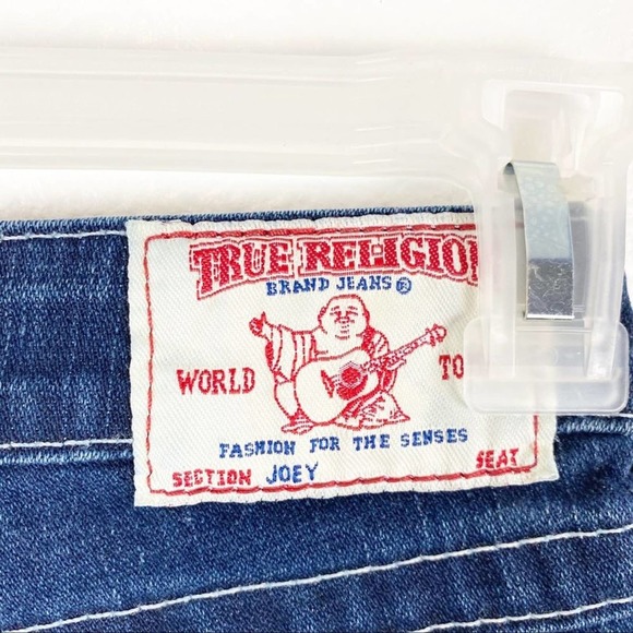 TRUE RELIGION Joey Dark Wash Flare Distressed Back Flap Pockets Jeans, Size 24 - Picture 5 of 12